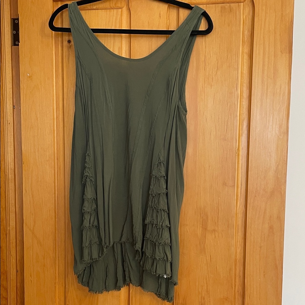 S-M.   Free People  Green Army Ruffle Tank Top    VINTAGE